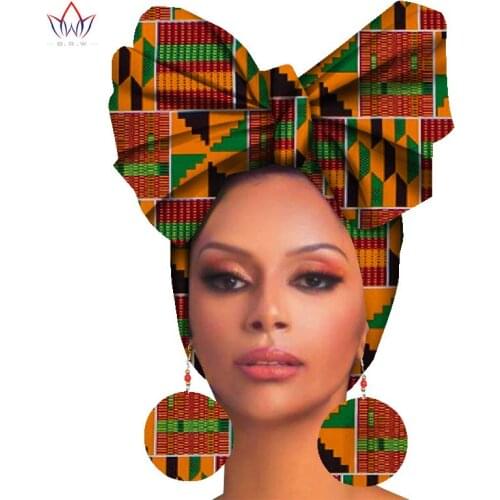African Fashion Style Earring for Women BINTAREALWAX Handmade Ankara Print Women Ear Wear and Head Wrap 2 Pieces WYB465