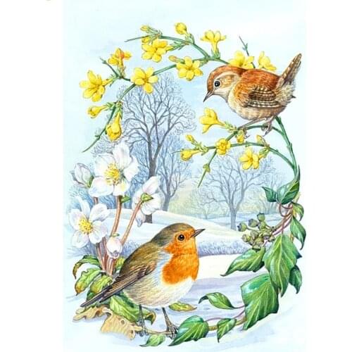 Full Square/Round drill diamond Painting two birds on flower 5D DIY diamond embroidery mosaic Decoration painting