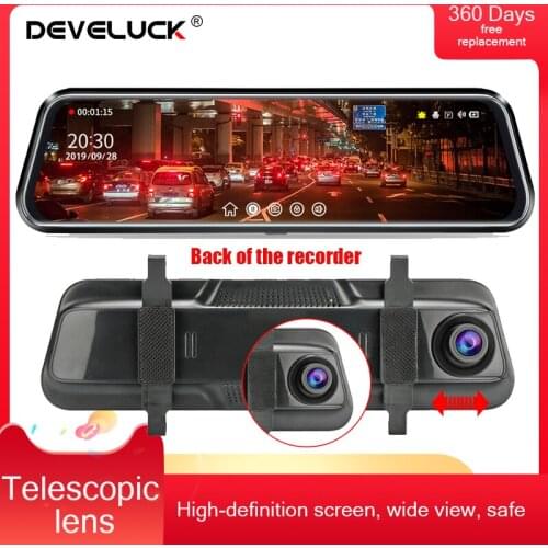 Develuck Car DVR Rear View Mirror Video Recorder Front Camera Retractable Function Touch Screen Stream 24H Parking Dash Cam 4k
