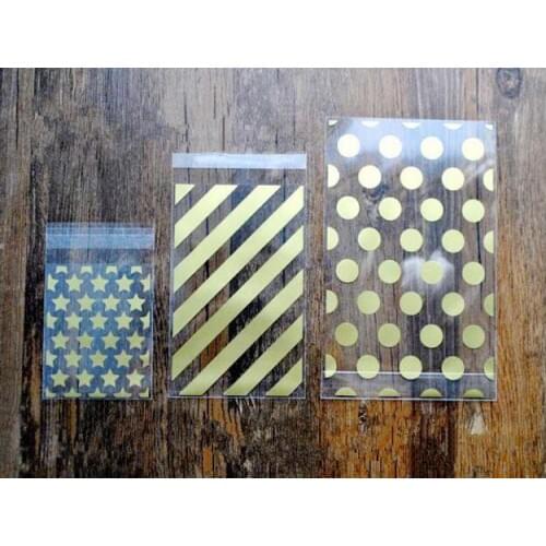 Free shipping luxury golden series transparent star stripe polka dot packaging bag gift bag candy biscuit cookie sample bags