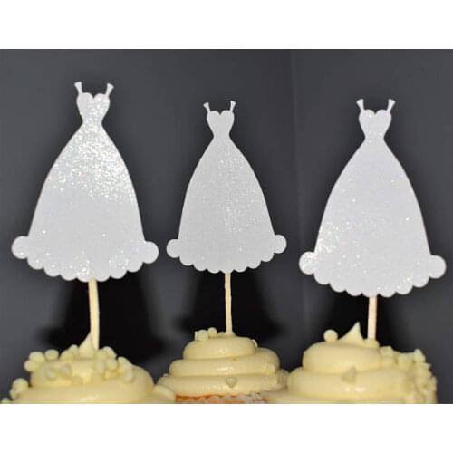 GLITTER wedding dress Bridal Shower cupcake toppers birthday baby shower party decoration doughnut foodtoothpicks