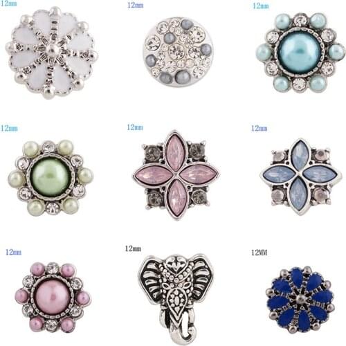 Flower 12mm Rhinestone Charms Metal snap button DIY jewelry KS2039