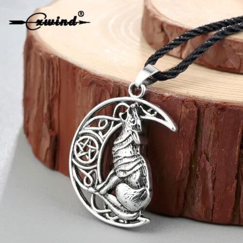 Cxwind Animal Wolf Star Moon Viking Dog Necklace & Pendant Valknut Odin 's Symbol of Norse Warrior Mens Rope Necklaces Jewelry