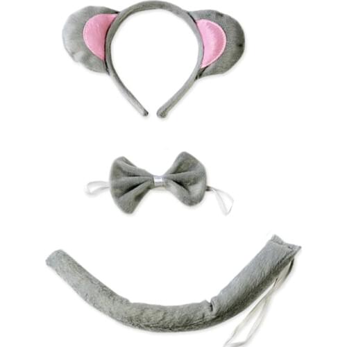 3Pcs Child Adult Animal Costume Sets Cute Mouse Ears Headband Bow Ties Long Tail Halloween Birthday Party Favors Cosplay Kit