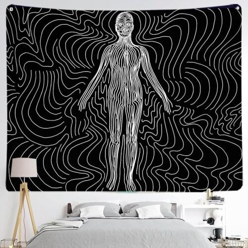 Picasso Kiss Abstract Line Tapestry White Black Home Art Decoration Hippie Abstract Yoga Mat Cloth Wall Hanging Custom Made95x70