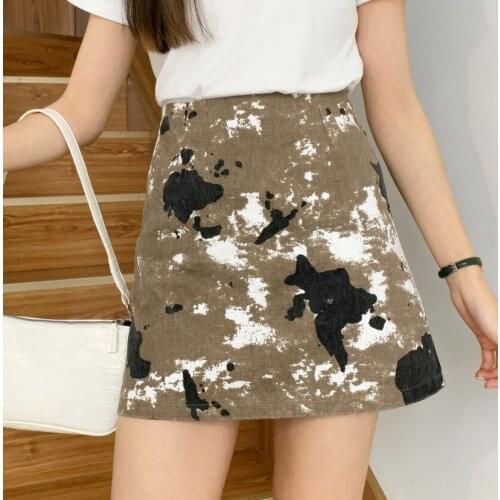 Summer Tie Dye High Waist Lady Zipper Midi Skirts Gray Khaki Girl Sexy Mini Skirt Gothic Harajuku Streetwear Fashion Clothes