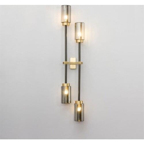 Copper Luxury Wall Lamps Bedside Double-headed Wall Lights Nordic Bedroom Living Room Background Wall Glass Sahde Deco Lighting