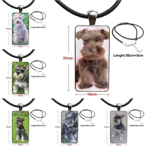 Miniature Schnauzer 39 For Lovers Best Friendship Glass Cabochon Pendant Necklace Rectangle Fashion Necklace