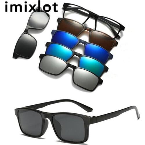 IMIXLOT New 5 Lens Polarized Clips Clip on Sunglasses Clip Mirrored Magnetic Sunglasses Men Custom Prescription Myopia