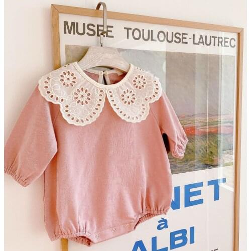 Spring New Sweet Baby Girls Pink Color Long Sleeve Cotton Romper