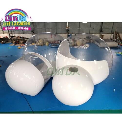 2 rooms transparent inflatable bubble camping tent with tunnel