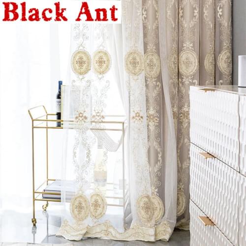 Light Luxury Pearl Lace Embroidered Voile Curtain Living room Blackout Window Drapes Double Layer Gauze for Princess Room X773F