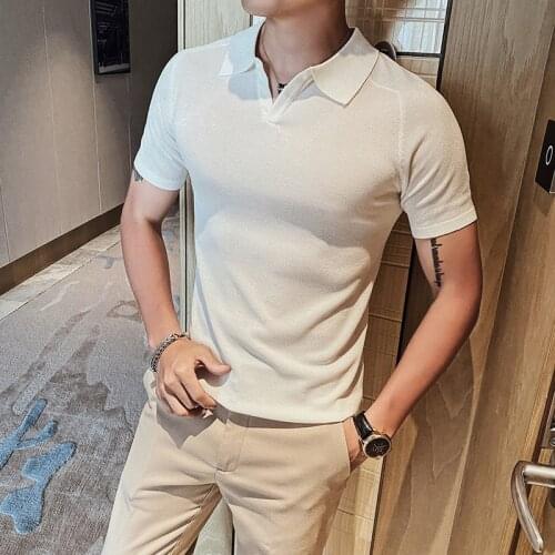 High Quality V-neck Short Sleeve Polo Shirt 2021 Summer New Fashion Mens Casual Slim Mens Clothing Short Sleeve Polo Shirt