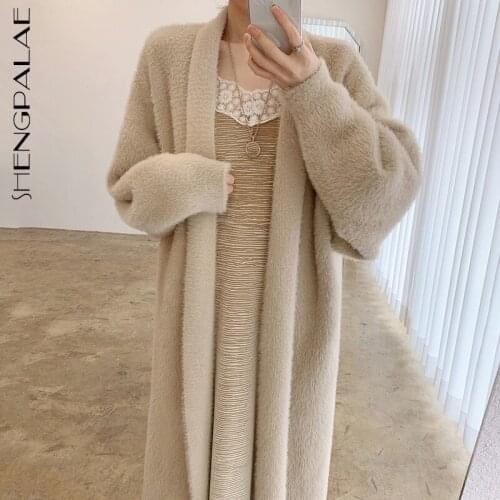 SHENGPALAE Fashion Simple Casual Solid Color Womens Autumn 2021 New Loose Long Sleeve Knitting Cardigan Sweater Coat 5E2931