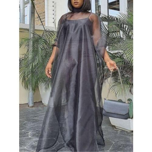 Sexy Women Oversize See Through Dress Cover 2 Piece Outfits Loose Maxi Long Dress Party Birthday 2021 Spring Summer Y2K Fashion