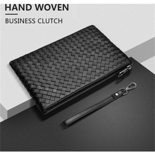 Genuine Cowhide Leather Handbag Woven Purse Handmade Clutch Bag Wallet Card Phone Tote Bag for Cash Card Cell Phone Car Key