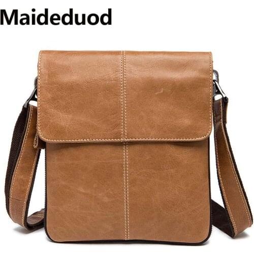 MaideduodGenuine Leather Messenger Bag Men Shoulder bag Small male man Crossbody bags for Messenger men Leather bag Handbag 8006