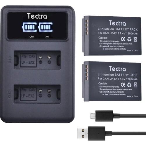 Tectra 2x LP-E12 LP E12 Replacement Li-ion bateria + LED Display USB Dual Charger for Canon Rebel SL1 EOS-M EOS M2 EOS M100