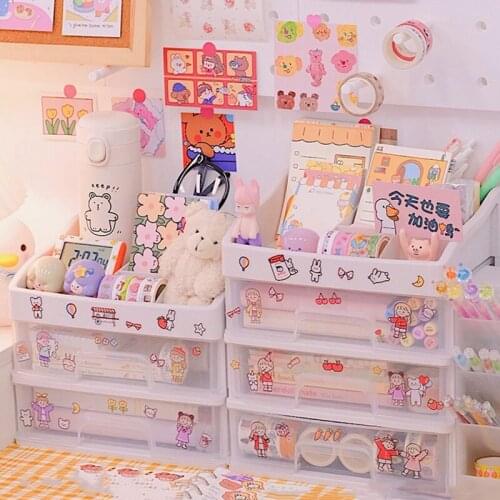 Large Capacity Transparent Storage Drawer Type Desktop Organizer Kawaii Desk Storage Box Student Pen Holder Office Stationery