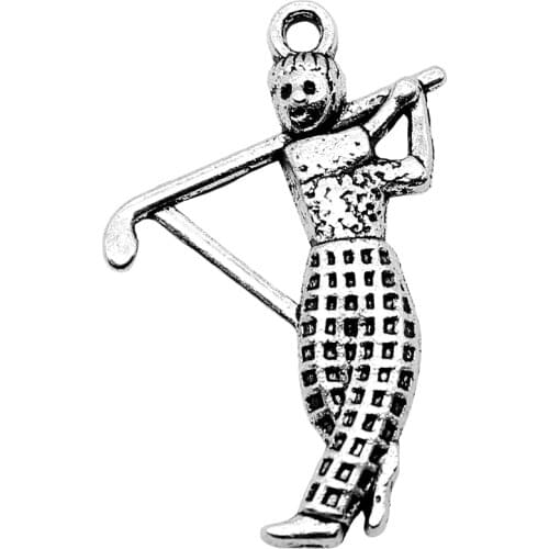 WYSIWYG 10pcs 31x20mm Pendant Golf Player Sport Golf Charm Pendants For Jewelry Making 2 Colors Golf Player Pendants