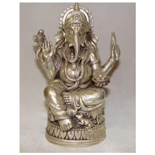 Elaborate Chinese Tibetan Silver Elephant Buddha Statue