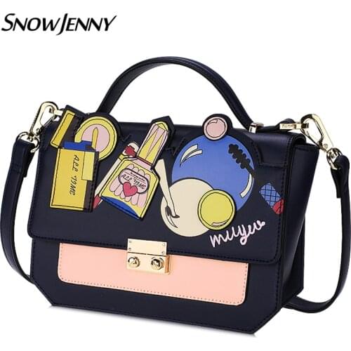 Women Leather Embroidery Handbags Girl Shoulder Bags Messenger Bag Female Totes Braccialini Style Handicraft Cartoon Cosmetics