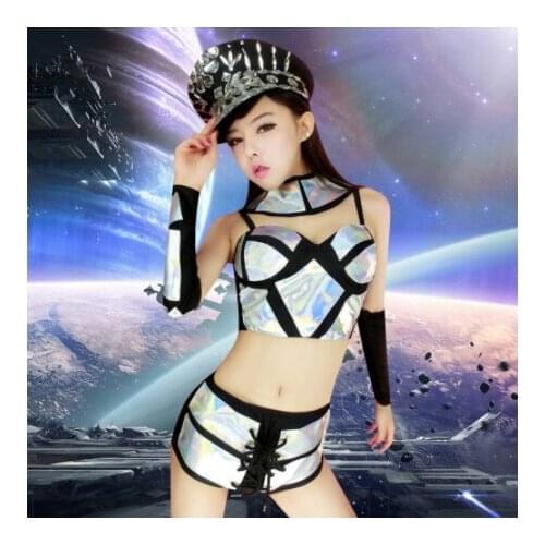 Bar ds Bar female ds costumes Silver laser costume black hat laser space female warrior nightclub collar jazz dance clothes