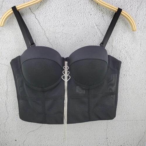Cupnaya Rinestones Fringes Women Spandex Crop Top Spaghatti Strap Bustier Sexy Push-Up Clubwear Ladies Short Corset Bralette