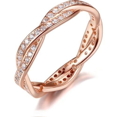 925 Sterling Silver 4mm wide golden braided & full Clear CZ ring,Authentic 925 sterling silver wedding Ring for women Jewelry