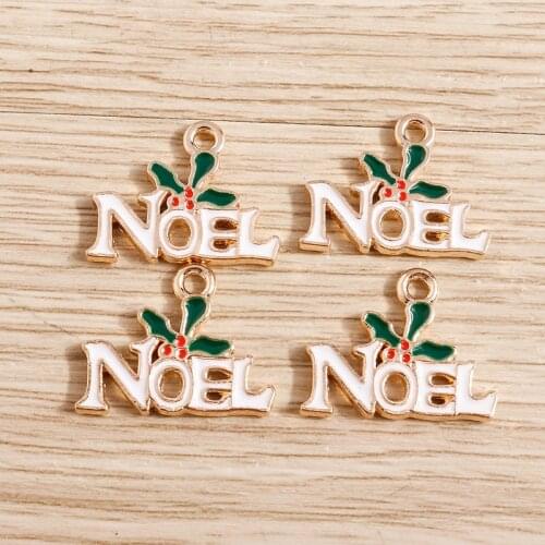 10pcs 19*15mm Cute Enamel Christmas NOEL Charms for Jewelry Making DIY Pendants Necklaces Earrings Keychain Handmade Crafts Gift