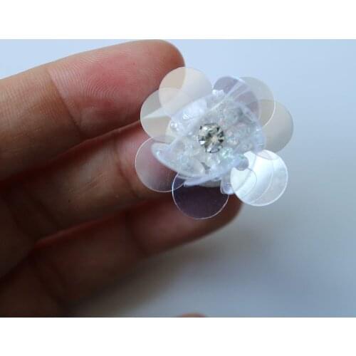 10pc/lot white flower beaded patches for clothing DIY rhinestone sequins Sew on patch embroidery appliques parche ropa