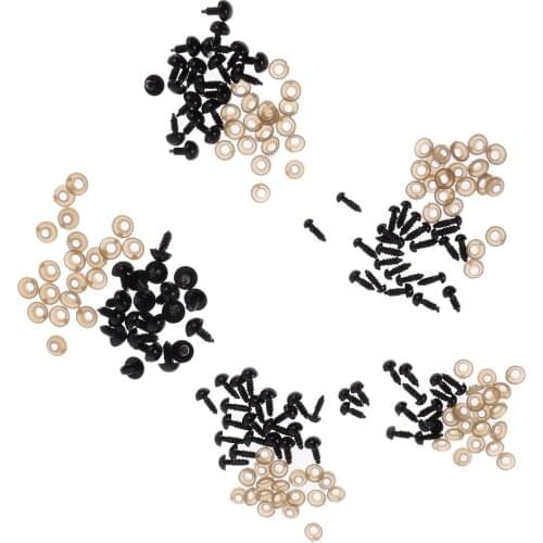 100 Pieces 6-12mm Assorted Size Black Plastic Safety Eyes with Washers for Teddy Bear DIY Making