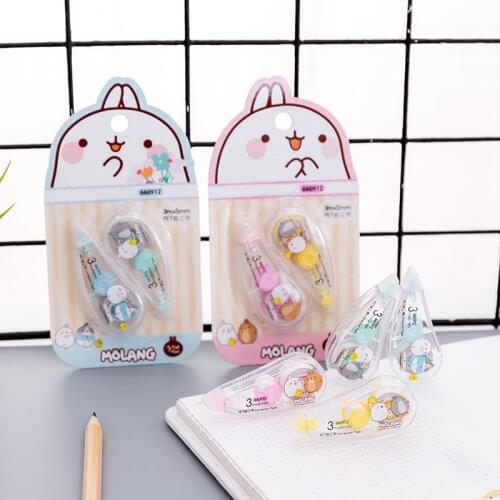 2 pcs/pack Happiness Molang Push White Out Corrector Correction Tape Diary Stationery School Supply