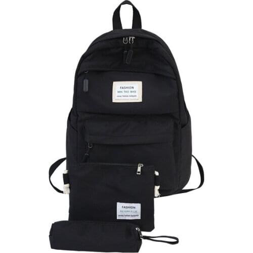 3Pcs Laptop Computer Nylon Backpacks Solid Letter Printing Women Travel Rucksacks Large Capacity Schoolbags Waerprooof Bags