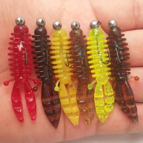 6PCS/Set Silicone Rubber Fake Maggots Bait Bionic Shrimp New Mini Tail Soft Bait Worm Fishing Lures 5.5cm/1.5g Fishing Bait