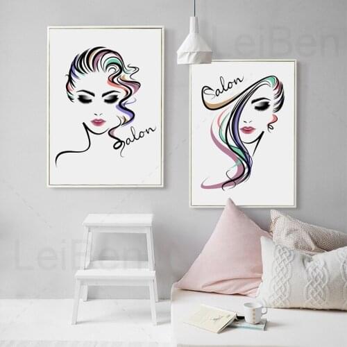 Abstract Color Lines Beautiful Girl Hair Art Poster Home Decor Beauty Salon Barber Shop Nordic Modern Canvas Painting Frameless
