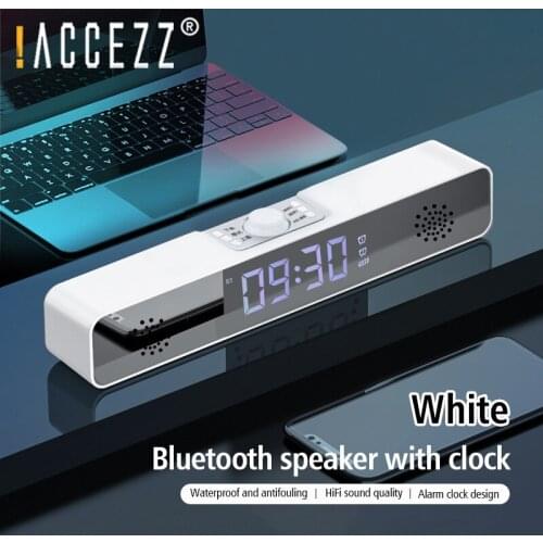 !ACCEZZ Bluetooth Speaker Waterproof Bass Stereo Surround Support LED Display Clock Mirror Outdoor Loudspeaker Wireless Column