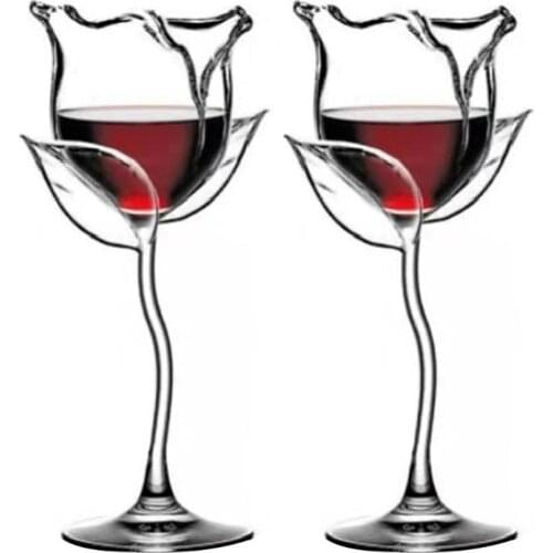 Fancy Red Wine Goblet Wine Cocktail Glasses 100ml Rose Flower Shape Wine Glass Party Barware Drinkware