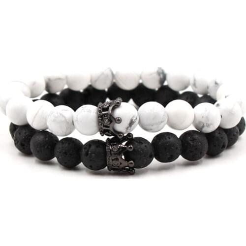 2018 New Natural Stone Beads Crown Bracelet For Women Men Couple Jewelry Stretch Bead Distance Charm Bracelets Bangles Pulseras