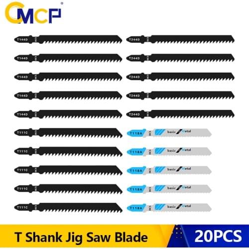CMCP Jig Saw Blade 20pcs T144D/T244D/T118A/T111C T-Shank Jigsaw Blade for Wood Cutting Tool HCS Steel Saw Blade