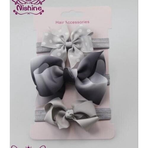 Nishine 3pcs/lot Kids Girl Boy Elastic Bowknot Dots Headband Set Children Skinny Stretchy Ribbon Bow Hair Band Accessories