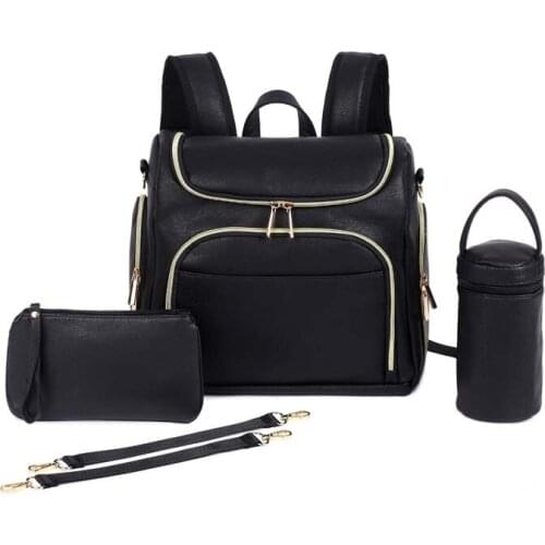 Baby Diaper Bag Solid PU Leather Mummy Maternity Bag Large Capacity Women Travel Backpack Stroller Nursing Bag with Changing Pad