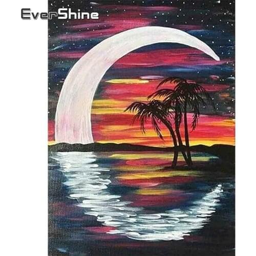 EverShine Diamond Painting Moon Scenery 5D DIY Diamond Mosaic Seaside Cross Stitch Kits Tree Bead Embroidery Home Decoration