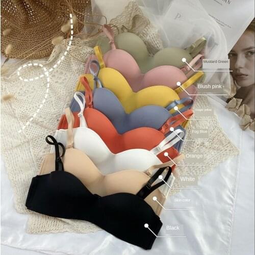 Marshmallow strapless non-slip thin non-marking glossy gathered without steel ring girl Japanese bra