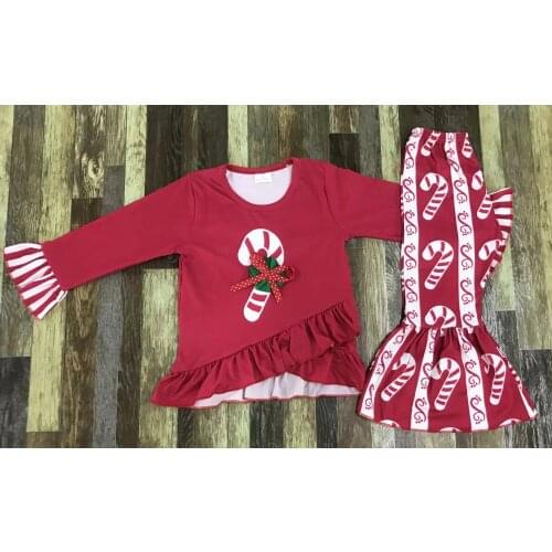 Little girls clothing set christmas crutch embroidery clothes set children clothing boutique