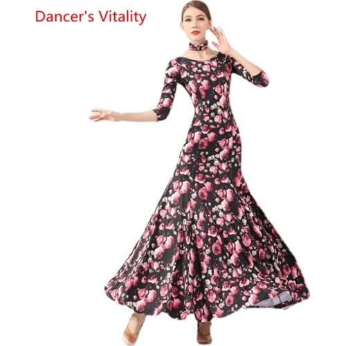 Waltz Dance Costume Fashion Round Neck Halter Skirt Female Adult Ballroom Dance Professional Competition Clothes Dancing Wear