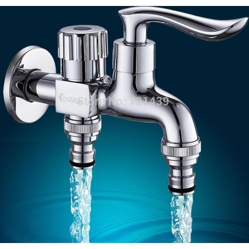 Brass Washing Machine Tap Wall Mount Chrome Finished Small Tap Decorative Double Garden Faucet Double Using Bibcock Taps