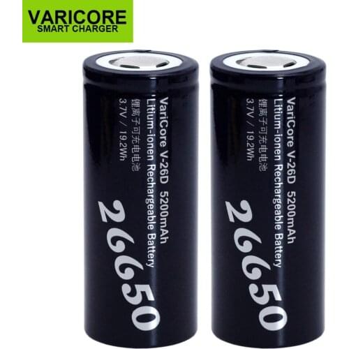 2PCS VariCore New 26650 Li-ion Battery 3.7V 5200mA V-26D Discharger 20A Power battery for flashlight E-tools battery