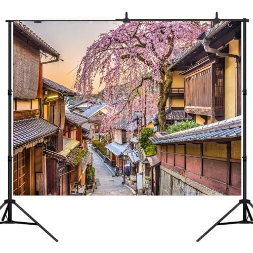 Lyavshi Ancient Town Buildings Street sakura Scenic Photography Backgrounds Photographic Backdrops For Photo Studio