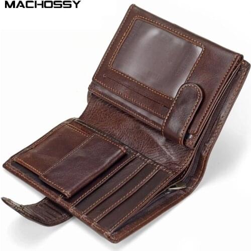 MACHOSSY Men Wallet Oil Wax Cowhide Genuine Leather Wallets Coin Purse Clutch Hasp Open Top Quality Retro Short Wallet 13.5cm